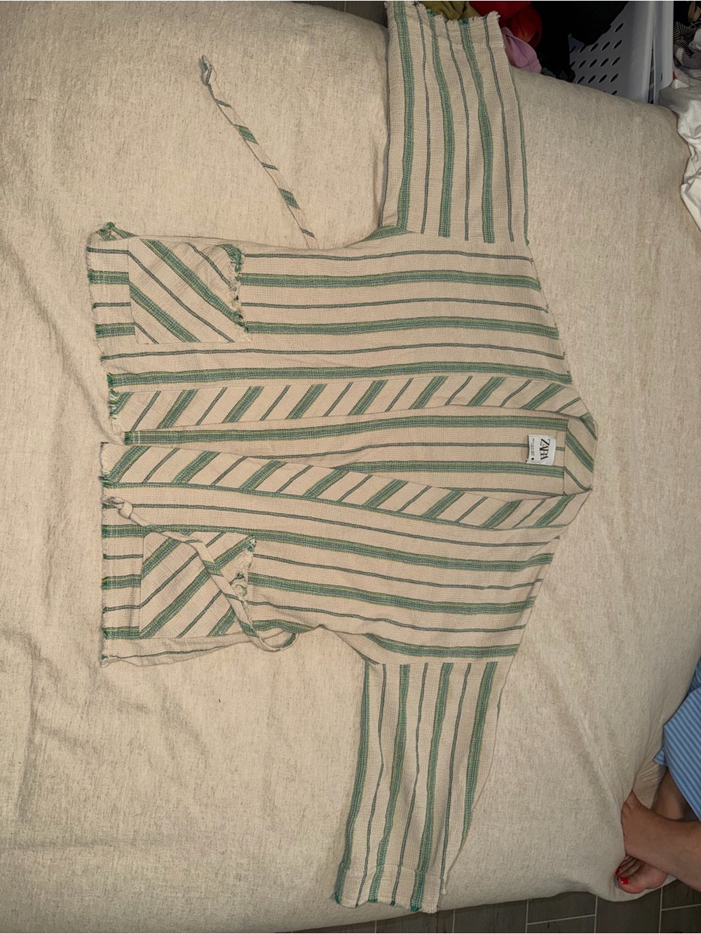 ZARA Cream Knit Top with Green & Yellow Stripes